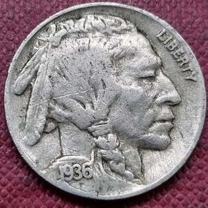1936 Buffalo Nickel ERROR CUD at Date 5c Better Grade XF #68085 - Picture 1 of 2