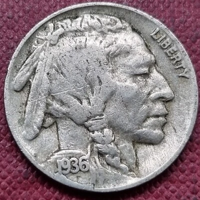 1936 Buffalo Nickel ERROR CUD at Date 5c Better Grade XF #68085 - Image 1 of 2