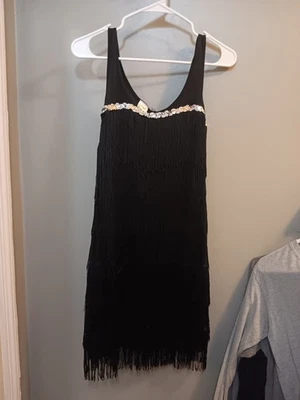 Aleta Negra, Rugiente Años 20 Flecos Gran Disfraz Gatsby Fiesta de Halloween Talla S Foto 1 de 4