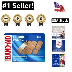 Comfortable Sterile Flexible Fabric Adhesive Bandages - 100 Count for Wound Care - Foto 1 di 10