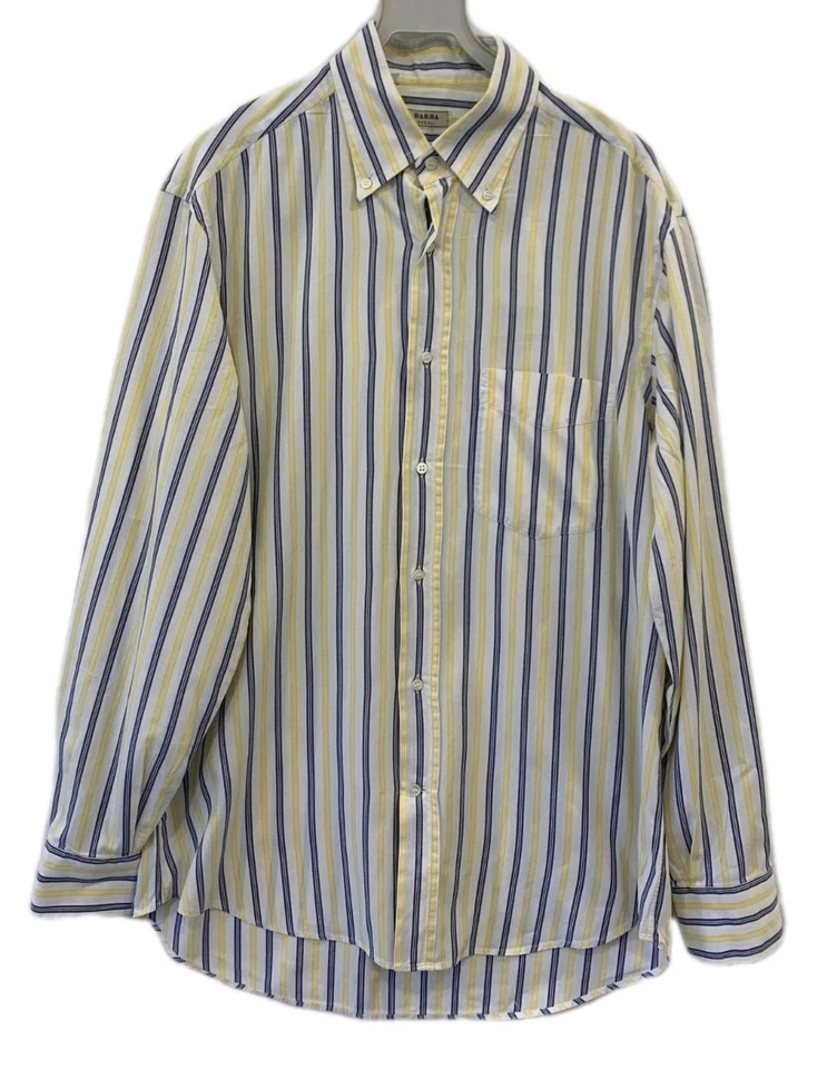 BARBA Napoli Men’s XL Button-Down Shirt Italy 100% Cotton Yellow Blue Stripe#C2 - Image 1 of 4