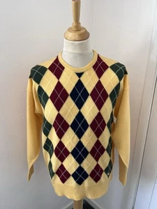 Vintage Burberry Yellow Diamond Argyle Lambswool Jumper 42" Large L - Picture 1 of 10