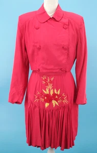 VTG Womens 90s 2 Pc Coral Red Embroidered Rayon Top & Skirt Dress Set XS/S 1990s - Picture 1 of 23