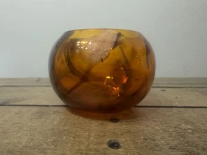 Bernstein Schüssel Vase Swirl Sparkles Bubbles Kunst mundgeblasenes Glas 5" hoch  - Bild 1 von 7