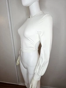 Beige Botany Long Sleeve Open Back Drawstring Top 94% Cotton Size Small - Picture 1 of 14