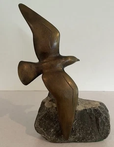 Vintage MCM Art Deco Bronze Seagull on Rock Sculpture Charles Reussner Signed - Picture 1 of 18