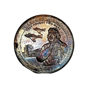 2021-D Tuskegee Airmen ATB Quarter Vivid Artificial Rainbow Toned US Coin - Picture 1 of 2
