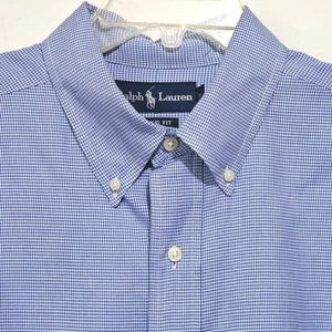 Camisa Ralph Lauren Calce Clásico Para Hombres 16-1/2 Grande Algodón Botón Azul Blanco Cuadros - Imagen 1 de 10