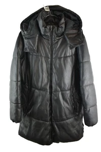 Cappotto imbottito STRADIVARIUS nero ecopelle taglia M donna full zip con cappuccio casual - Foto 1 di 10