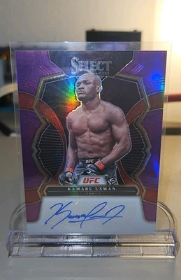 2023 PANINI SELECT UFC KAMARU USMAN AUTO # 17/49 Purple PRIZM - Image 1 of 2