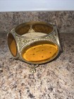 Vintage ORMOLU BRASS Filigree & Beveled GLASS JEWELRY Box CASKET Missing Top Lid