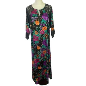 Maxi Camisón Largo De Encaje Floral Satinado Scaasi De Colección Talla M Hecho en Unión EE. UU. - Imagen 1 de 13