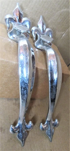 Vintage fancy heavy chrome metal exterior house door handles, pair Cover