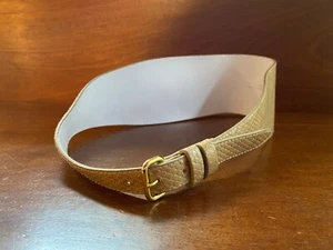 Wide Beige Faux Leather Snake Print Belt With Gold Buckle - Picture 1 of 5