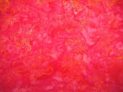 Batik Fabric 2/3 Yard Orange Yellow Floral on Pink Premium Cotton #11 - Image 1 of 2