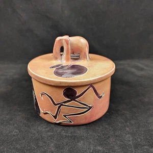 Elephant Trinket Box with Lid Tribal Design Gourds 4 inch Ceramic/Soapstone(?) - Picture 1 of 6