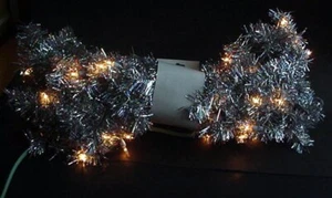 Pre-Lit Silver Tinsel Christmas Garland Lights Holiday Elegance 8’ FT Adjustable - Picture 1 of 14
