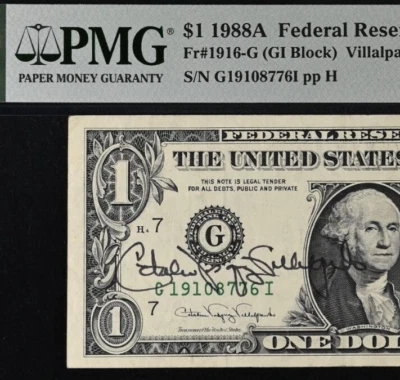 1988A $1 Federal Reserve Note PMG 40EPQ Courtesy Autograph Treasurer Villalpando - Image 1 of 3