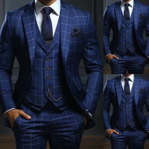 Men Suits for Man Striped Regular fit Groom Wedding Formal Tweed Wool Blend - Picture 1 of 11