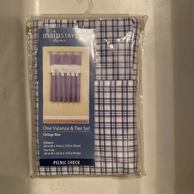 Valance & Tier Set-Cottage Blue-New In Original Packaging-Main Stays - 2 Sets - Image 1 of 4