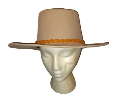 复古 COBURN 100% 羊毛牛仔帽中号棕色棕褐色带皮革编织 — 第 1/4 张图片