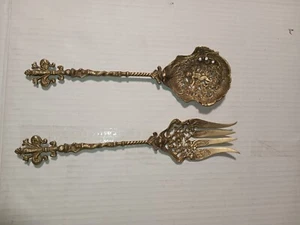 Vintage Italian 2 Piece Ornate Pewter Salad Serving Set - Picture 1 of 5