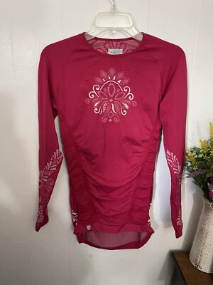 Top tejido elástico manga larga tatuaje rosa oscuro y blanco Athleta M usado en excelente estado Foto 1 de 4
