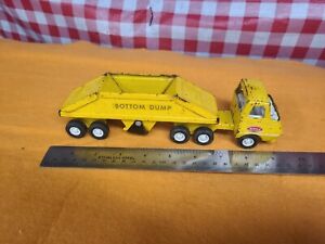 Tonka Yellow Truck With Bottom Dump Trailer  Pressed Metal Small Some Rust