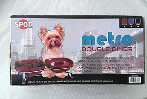 DOG DOUBLE DINER, SPOT METRO BRAND, 2 BLACK STONEWARE DISHES - Picture 1 of 6