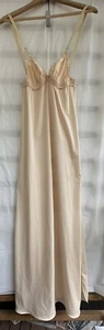 Vintage JC Penney Silky Nylon Triangle Cup Long Slip Nightgown Sz 36 Beige - Picture 1 of 9