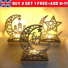 Ramadan Wooden Eid Mubarak Decoration LED Moon Islam Mosque Muslim Table Decor~
