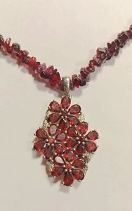 Vintage Sterling Silver And Red Garnets Pendant Necklace 20 1/2 Inches Long - Picture 1 of 6