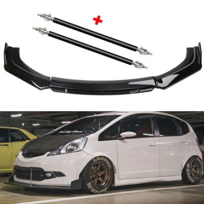 For Honda Fit 2006-2020 Front Bumper Lip Spoiler Splitter BodGlossy Black Strut Foto 1 de 4