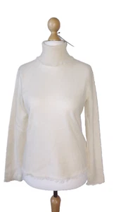 NEU MAGASCHONI 100% Kaschmir Elfenbein Fransenbesatz Rollkragen Pullover Gr. L Neu mit Etikett - Bild 1 von 15