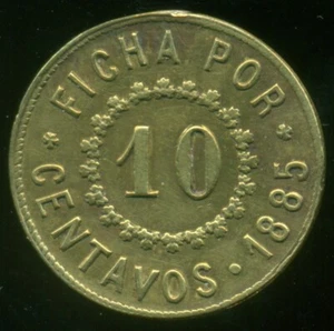 NATIONAL COMPANY OF BOLIVIA 1885 10 CENTS BRASS TOKEN FICHA EMPRESA NACIONAL - Picture 1 of 2