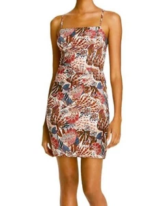 Aqua Brand Dress Sleeveless Floral Brown White Navy Lined Women's XS X-Small NEW - Picture 1 of 2