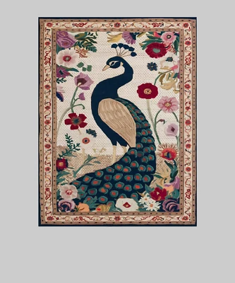 Alfombra de lana con patrón de pavo real, decoración de sala de estar acolchada a mano, antideslizante y lavable Foto 1 de 3