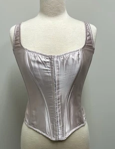 Victoria's Secret The Classic Corset Silk Boned Back Lace up Pink SZ L  NWT - Picture 1 of 12