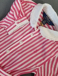 Polo Ralph Lauren rosa-bianco a righe nuova con etichetta vestito camicia taglia 3T - Foto 1 di 11