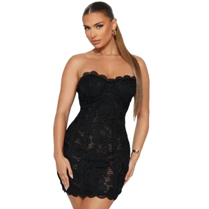 Fashion Nova Elise Black Lace Mini Dress Small Strapless Floral Embroidery Sheer - Picture 1 of 16