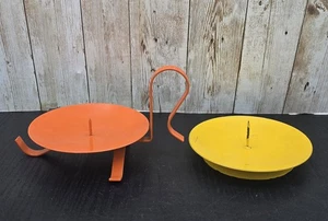 2 Vintage Price Orange & The Candle Shops gelb Metall MCM Stumpenkerzenhalter - Bild 1 von 10