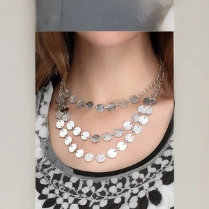 VTG Retro Silver Plated Coins MultiStrand Layered Necklace Art Deco Nouveau - Picture 1 of 5