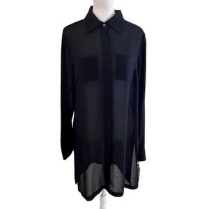 W by Worth NEW Navy Blue Long Tunic Sheer Button Down Blouse Womens Size 4 NWT - Picture 1 of 8