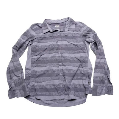 Camisa cooperativa REI para mujer grande púrpura gris manga larga botón delantero senderismo Foto 1 de 4