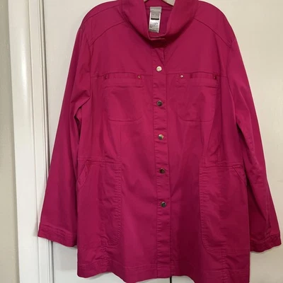 Chicos Windbreaker Jacket Raspberry Sze (4)  22/20 Snap Pkts Golf Tennis Active - Image 1 of 4