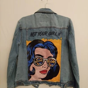 "Not Your Girl" GB brand jean denim jacket XS - Picture 1 of 16