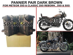 PANNIER PAIR BROWN Fit For Royal Enfield Meteor 350, Classic 350 Reborn, 350/500 - Picture 1 of 12