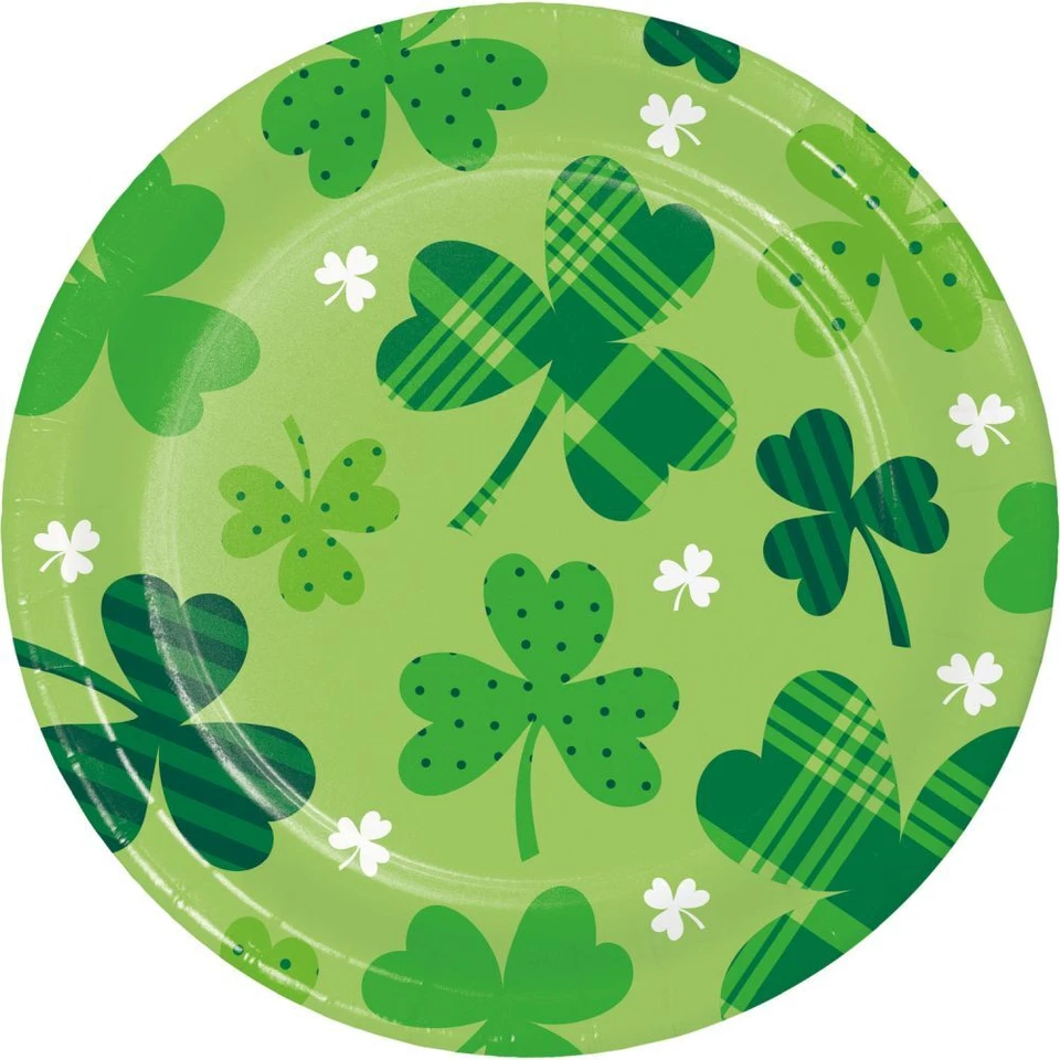 Patterned Shamrocks 7 Inch Plates Paper 8 Pack Premium Strength Tableware - Image 1 of 1