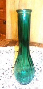 Vintage E.O. BRODY Bud Vase Cleveland, Oh TEAL Blue Green Ribbed - Picture 1 of 3