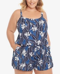 Swim Solutions 281809 Plus Size Tummy-Control Romper Women's Swimsuit, Size 18W - Picture 1 of 2